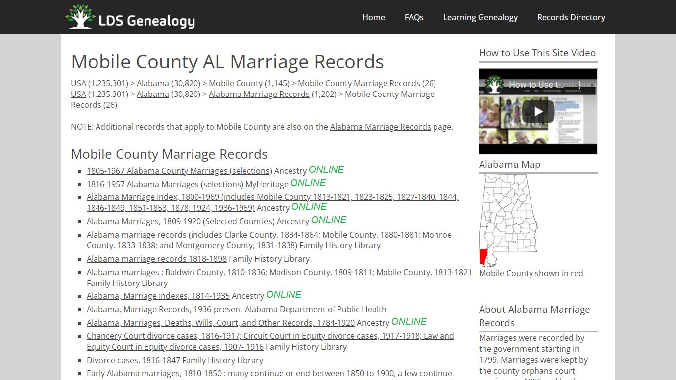 Mobile County AL Marriage Records - LDS Genealogy